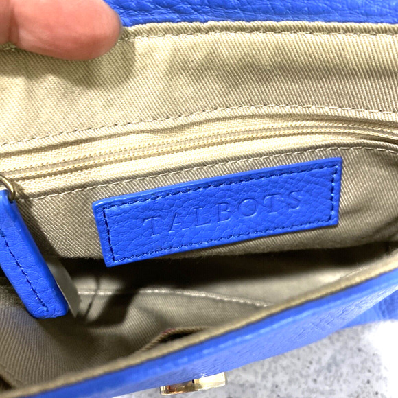 Talbots Blue Leather Crossbody Shoulder Bag Small Casual Purse Zip Flap Preppy - Picture 13 of 13